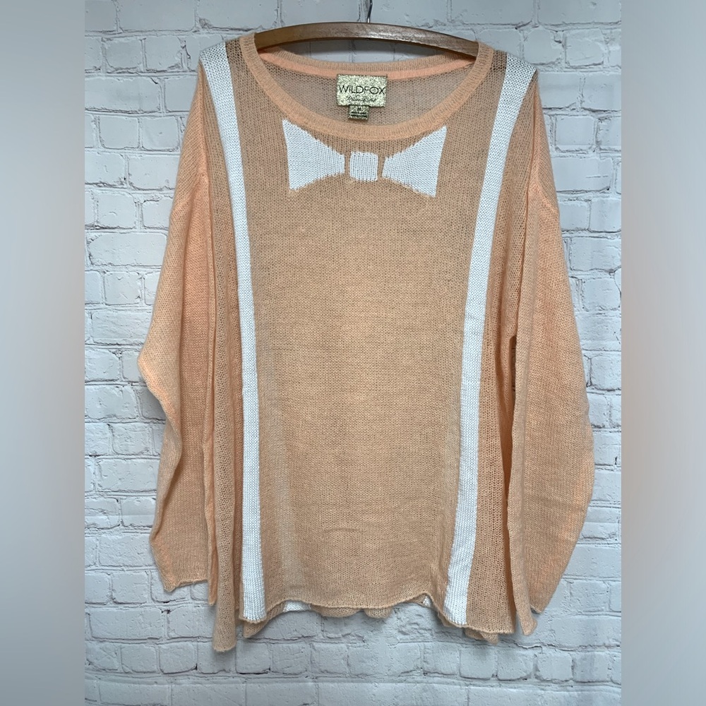 Wildfox White Label Semi Sheer Bow Tie Knit Sweater Size M 46”